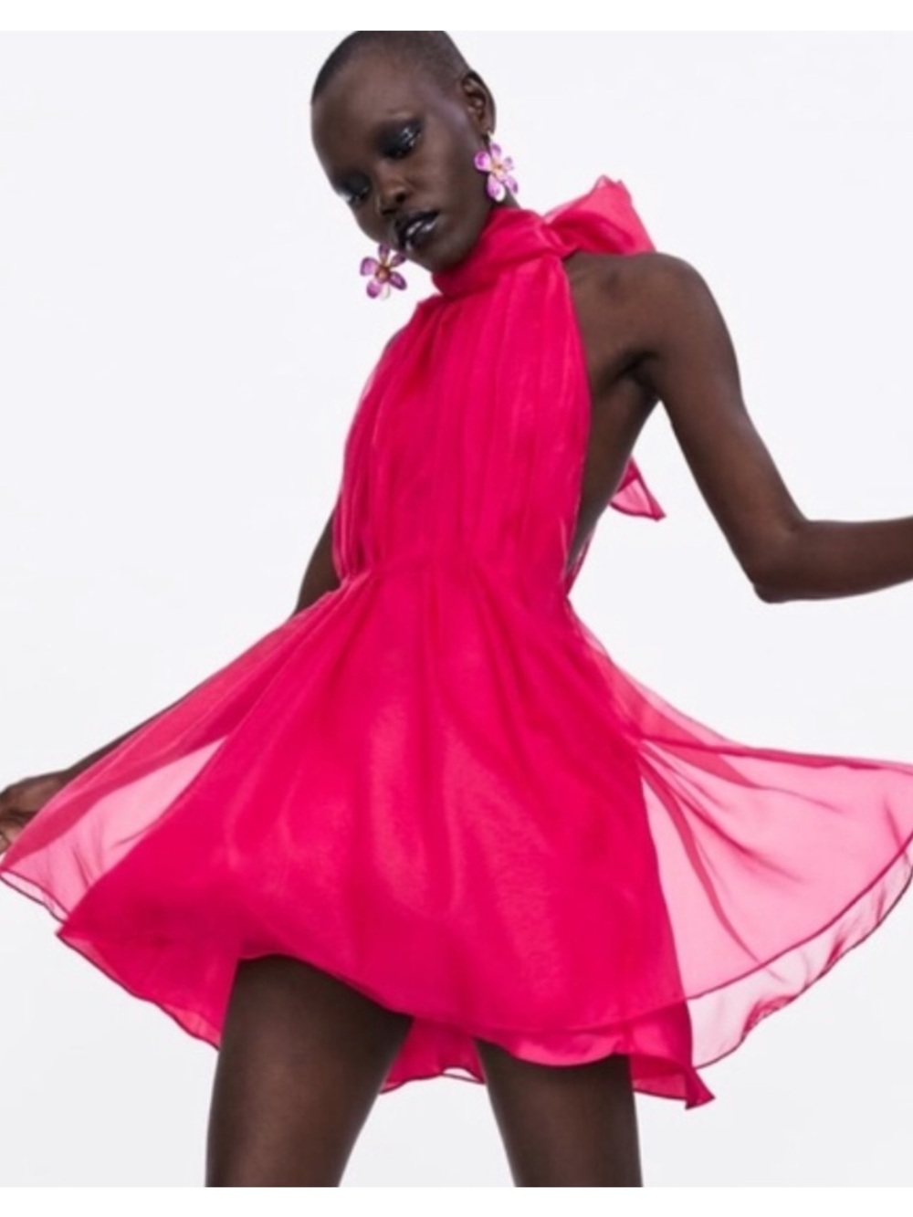 ZARA Mini Organza Fuschia Dress Bloggers Favorite Coquette Girl